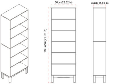 URBNLIVING 180cm Height Oak 6 Tier Wooden Bookcase Shelf Storage Display Shelving Unit - 4