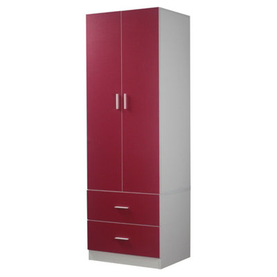 URBNLIVING 180cm Height Pink Wooden 2 Door with 2 Drawer Compact Wardrobe Storage