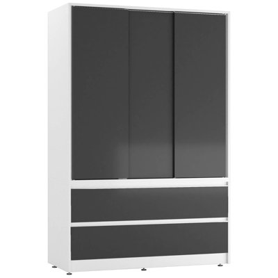 URBNLIVING 180cm Height White Carcass 3 Sliding Black Door with 4 Black ...