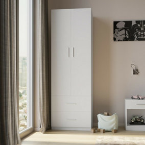 URBNLIVING 180cm Height White Wooden 2 Door with 2 Drawer Compact Wardrobe Storage