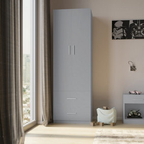 URBNLIVING 180cm Height Wooden 2 Door With 2 Drawers Kids Wardrobe Bedroom Storage Grey