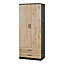 URBNLIVING 180cm Tall Wooden 2 Door Wardrobe Black Carcass and Oak Drawers With 2 Drawers Bedroom Storage Hanging Bar Clothes