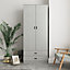 URBNLIVING 180cm Tall Wooden 2 Door Wardrobe Grey Set Drawers With 2 Drawers Bedroom Storage Hanging Bar Clothes