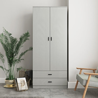 URBNLIVING 180cm Tall Wooden 2 Door Wardrobe Grey Set Drawers With