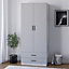 URBNLIVING 180cm Tall Wooden 2 Door Wardrobe With 2 Drawers Ash Grey Carcass and Grey Drawers Bedroom Storage Hanging Bar Clothes