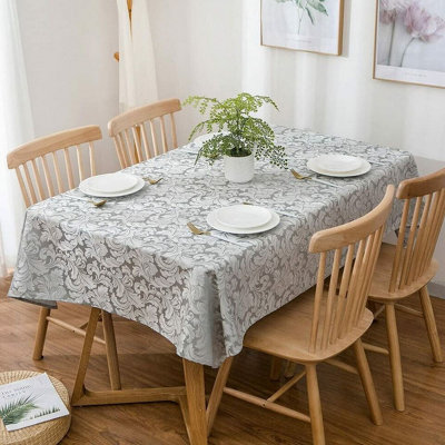 URBNLIVING 180x130cm Damask Floral Jacquard Tablecloths Light Grey Rectangle Oblong Table Cloth Tableware Dining
