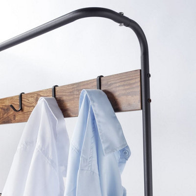 URBNLIVING 183cm Height Entryway Hallway Coat Hanger Hooks Stand & Shoe Bench Storage Display Rack Unit Black & Rustic Oak - 6
