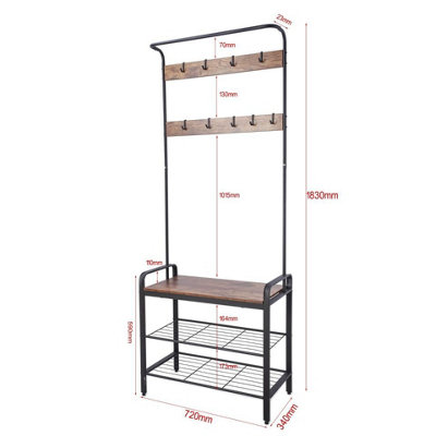 Entryway Hallway Coat Hanger Stand & Shoe Bench Storage Display Rack with Mirror