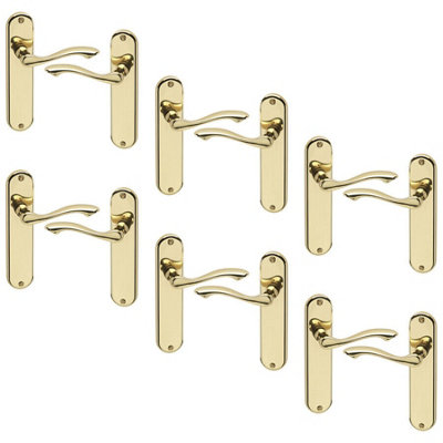 URBNLIVING 184mm Length 12 Pcs Kensington Metal & Polished Brass Lever Latch Door Plain Handle Set