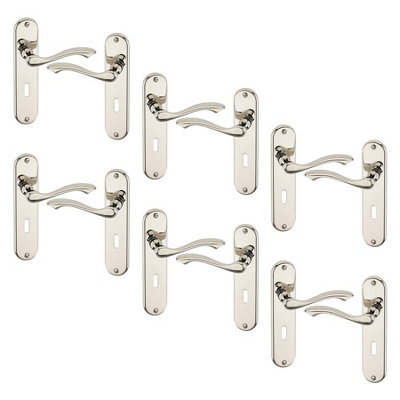 URBNLIVING 184mm Length 12 Pcs Kensington Metal & Polished Nickel Lever Latch Door Keyhole Handle Set