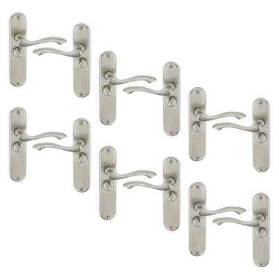 URBNLIVING 184mm Length 12 Pcs Kensington Metal & Satin Nickel Bathroom Lever Latch Door Handle Set