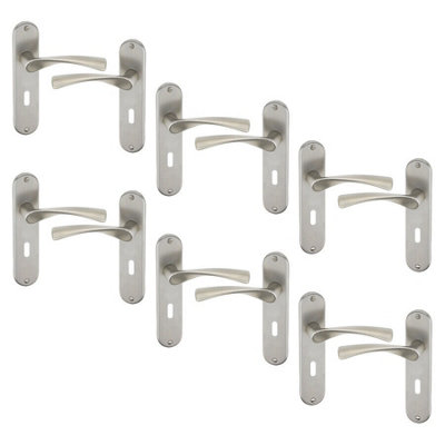 URBNLIVING 184mm Length 12 Pcs Lyon Metal & Satin Nickel Lever Latch Door Keyhole Handles Set