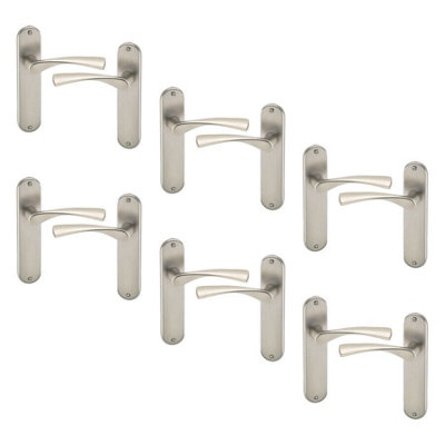 URBNLIVING 184mm Length 12 Pcs Lyon Metal & Satin Nickel Lever Latch Door Plain Handles Set