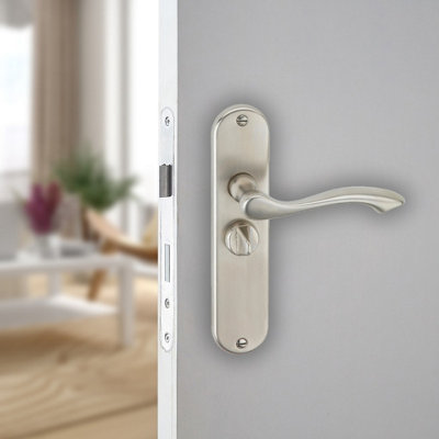 URBNLIVING 184mm Length 2 Pcs Kensington Metal & Satin Nickel Lever Latch Bathroom Door Handles Set