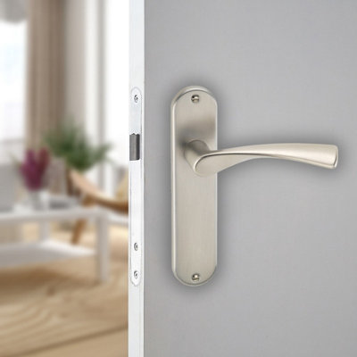 URBNLIVING 184mm Length 2 Pcs Lyon Metal & Satin Nickel Lever Latch Door Plain Handles Set