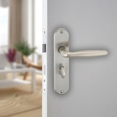 URBNLIVING 184mm Length 2 Pcs Rouen Metal & Satin Nickel Lever Latch Bathroom Door Handles Set