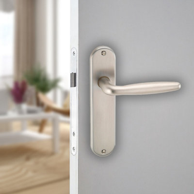 URBNLIVING 184mm Length 2 Pcs Rouen Metal & Satin Nickel Lever Latch Door Handles Plain Set