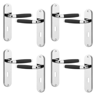 URBNLIVING 184mm Length 8 Pcs Cambridge Metal & Polished Nickel Lever Latch Door Keyhole Handles Set