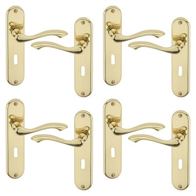 URBNLIVING 184mm Length 8 Pcs Kensington Metal & Polished Brass Lever Latch Door Keyhole Handle Set