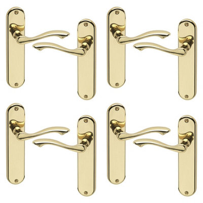 URBNLIVING 184mm Length 8 Pcs Kensington Metal & Polished Brass Lever Latch Door Plain Handle Set