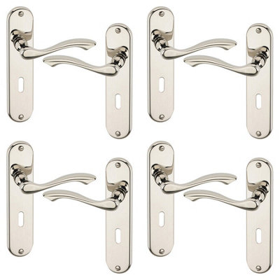 URBNLIVING 184mm Length 8 Pcs Kensington Metal & Polished Nickel Lever Latch Door Keyhole Handle Set