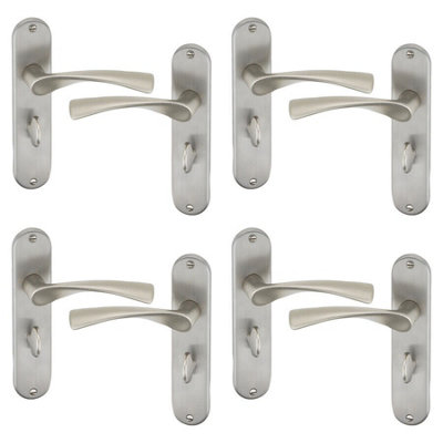 URBNLIVING 184mm Length 8 Pcs Lyon Metal & Satin Nickel Lever Latch Door Bathroom Handles Set
