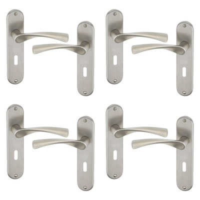URBNLIVING 184mm Length 8 Pcs Lyon Metal & Satin Nickel Lever Latch Door Keyhole Handles Set
