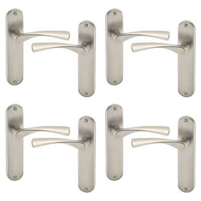 URBNLIVING 184mm Length 8 Pcs Lyon Metal & Satin Nickel Lever Latch Door Plain Handles Set