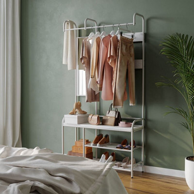 URBNLIVING 186cm Height White Entryway Hallway Coat Hanger Stand & Shoe Bench Storage Display Rack with Mirror - 4