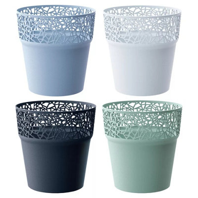URBNLIVING 18cm Height Blue Set of 2 Mini Plastic Flower Plant Garden Indoor Outdoor Herb Planter Pots Modern