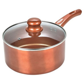 URBNLIVING 18cm Length Sauce Pan Ceramic Copper Steel Saucepans Kitchen Cookware Lidded