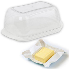 URBNLIVING 18cm Width Clear Plastic Butter Cheese Dish Tray with Lid Holder Kitchen Serving Container
