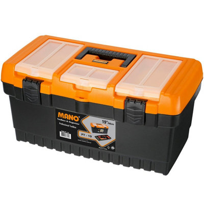 URBNLIVING 19 Inch Height Large Plastic Toolboxes Chest Lockable Lid Removable Storage Compartment Inserts