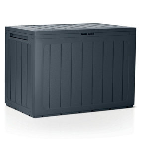 URBNLIVING 190L Large Anthracite Colour Outdoor Storage Box Garden Patio Plastic Chest Lid Container Multibox