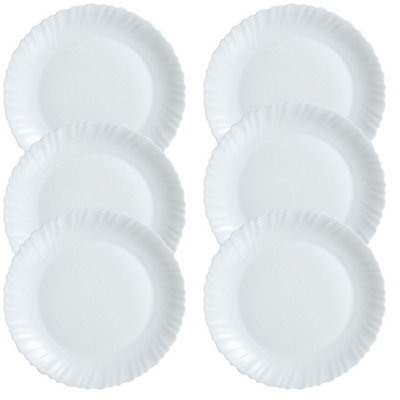 URBNLIVING 19cm Diameter White Opal Dessert Plate Set of 6 Pcs