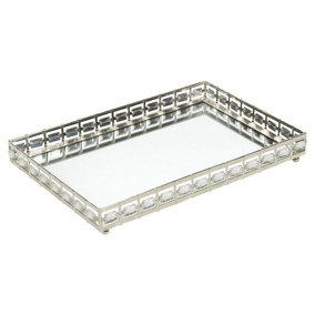 URBNLIVING 19cm Length Rectangle Silver Mirror Tray Candle Centrepiece Decorative Xmas Gift