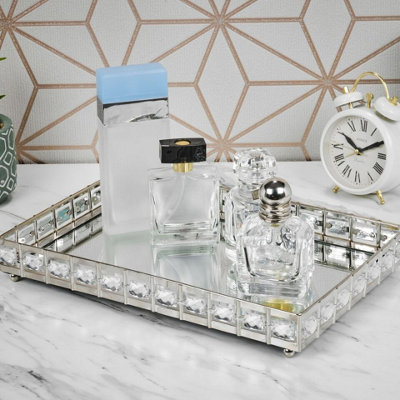 URBNLIVING 19cm Length Rectangle Silver Mirror Tray Candle Centrepiece Decorative Xmas Gift