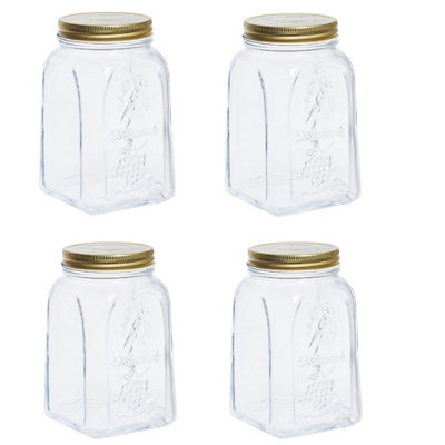 URBNLIVING 1L Home Made Food Storage Glass Jar With Gold Lid Set of 4