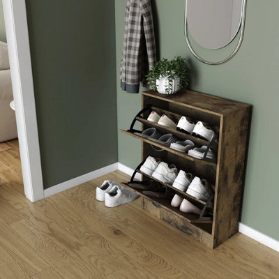 URBNLIVING 2 Drawer Ancient wood Shoe Cabinet Cupboard Rack Storage ...