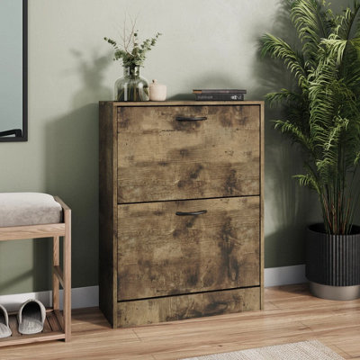 URBNLIVING 2 Drawer Ancient wood Shoe Cabinet Cupboard Rack Storage ...