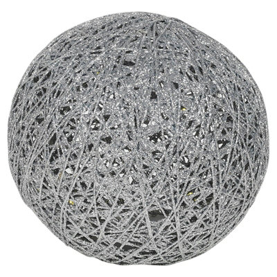 URBNLIVING 2 Pcs LED Light Up Christmas Balls Silver with Glitter Ornament Warm Fairy Lights Home Decor - 3