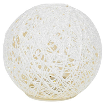 URBNLIVING 2 Pcs LED Light Up Christmas Balls White with Glitter Ornament Warm Fairy Lights Home Decor - 3