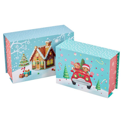 URBNLIVING 2 Piece Christmas Luxury Stacking Gift Boxes with Magnetic ...