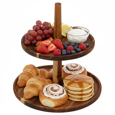 URBNLIVING 2 Tier Acacia Wood Cake Stand Rustic Display Round Serving ...