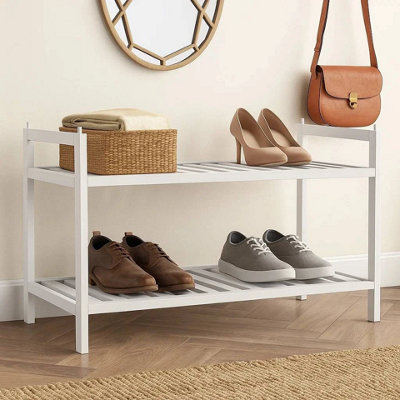 URBNLIVING 2 Tier Bamboo Shoe Rack Stackable Multi Level Shoe