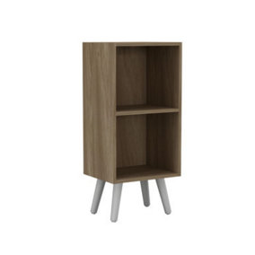 URBNLIVING 2 Tier Oak Wooden Storage Cube Bookcase Scandinavian Style White Legs Living Room Bedroom