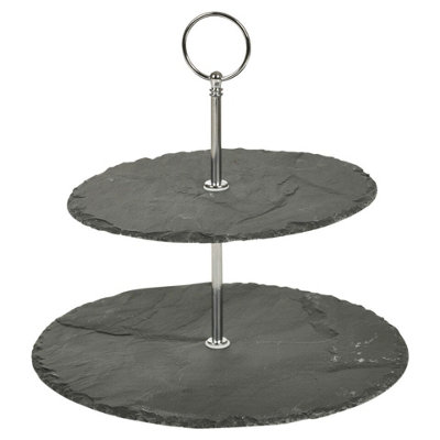 URBNLIVING 2 Tier Slate Round Pastry Pie Stand Decorative Wedding Cake Cupcake Platform Plate NEW