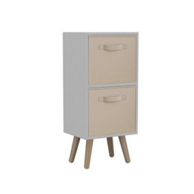 URBNLIVING 2 Tier White Wooden Storage Bookcase Scandinavian Style Pine Legs With Beige Inserts