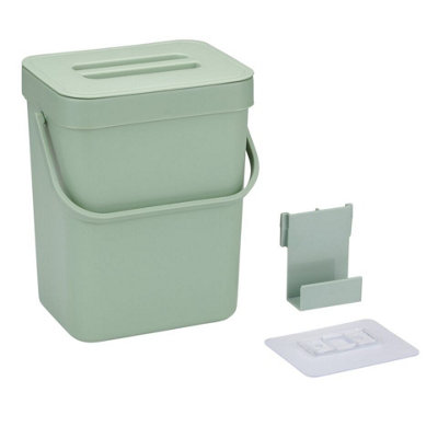 URBNLIVING 20.5cm Height 3L Green Wall Mounted Hanging Recycling Waste Bin Kitchen Cabinet Door with Handle & Lid