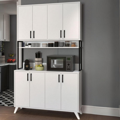 URBNLIVING 202cm Height White Large 8-Door Kitchen Cabinet & Spacious ...